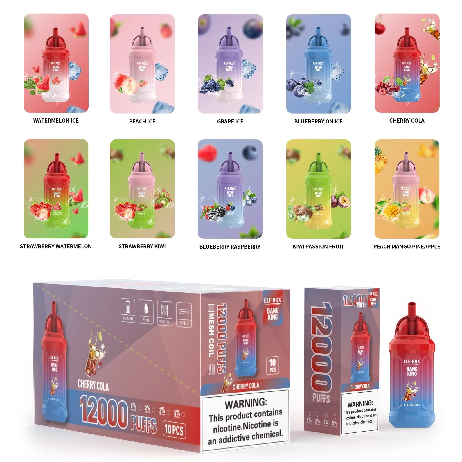 ELF BOX BK12000 Puff 0% 2% 3% 5% Никотин Перезаряжаемая Одноразовая вейп оптом - WhizVape - 5