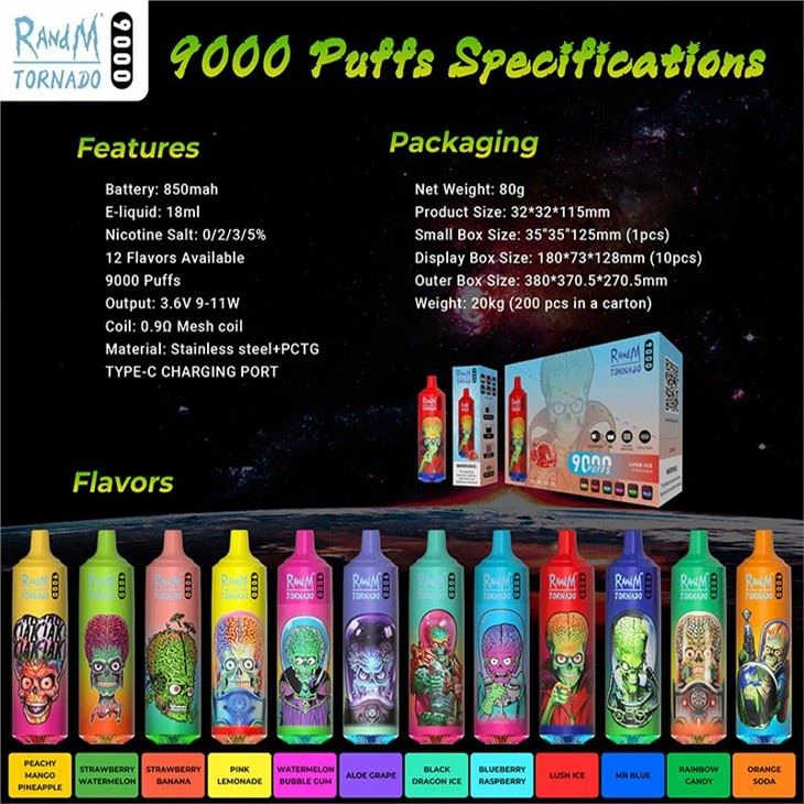 RandM Tornado 9000 Puffs 0% 2% 3% 5% Nicotina Vape Desechable Mayorista - WhizVape - 2