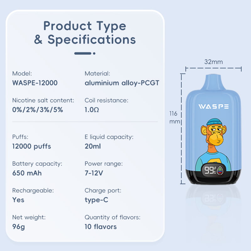 WASPE 12000 PUFFS Caja Digital 0% 2% 3% 5% Vape Desechable con Nicotina al por Mayor - WhizVape - 8