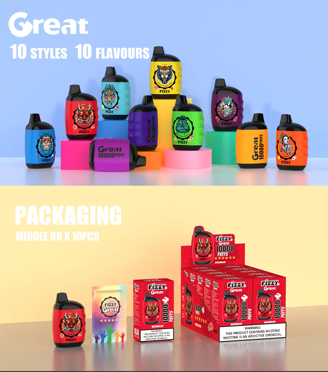 Fizzy Great 10000 Puffs 2% 5% Lage Nicotine Oplaadbare Wegwerp Vapes Pen Bulk Aankoop Wholesale -whizvape