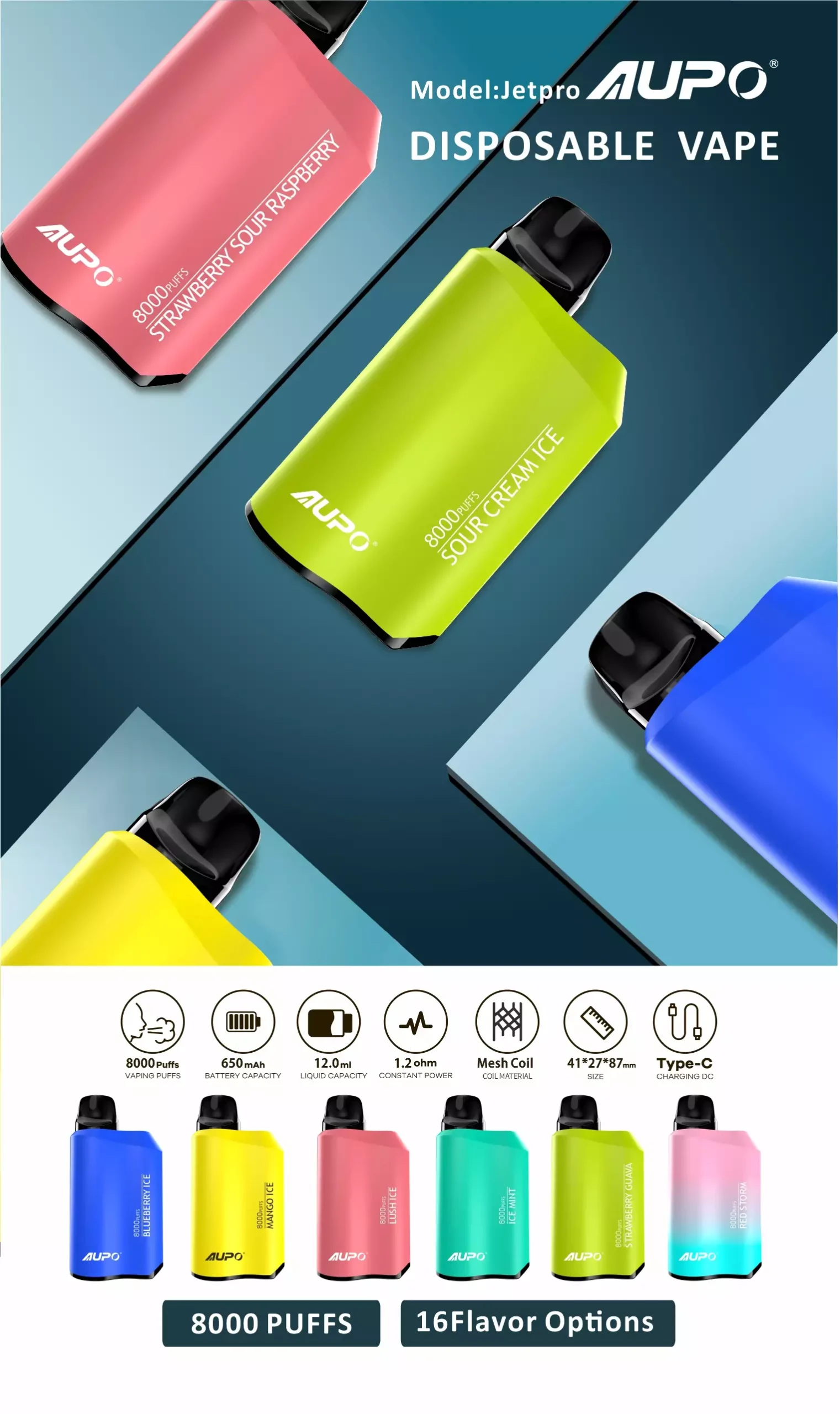 AUPO 8000 Puffs JETBAR PRO 2% Низк nicotine Перезаряжаемые Disposable Vapes Pen оптовая покупка Wholesale