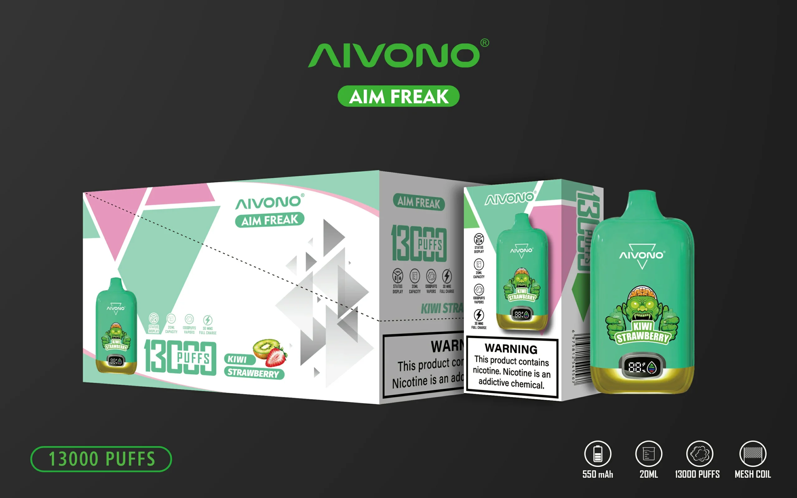 AIVONO AIM FREAK 13000 затяжек Цифровой Экран 0% 2% 3% 5% Низкий Никотин Перезаряжаемые Одноразовые Vapes Ручка Оптовая Покупка Оптом