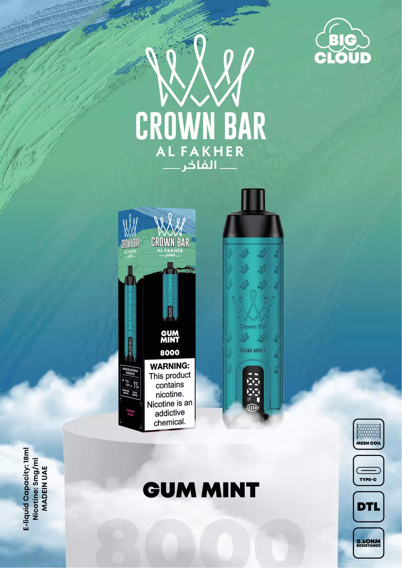 Al Fakher Crown Bar Pro 8000 затяжек светодиодный дисплей Низкий никотин перезаряжаемые одноразовые вейп-пенсы оптовая покупка
